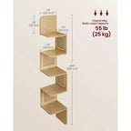 5-Tier Wall-Mounted Corner Shelf with PVC Rattan Sides, Zigzag Design, Space-Saving Floating Shelf