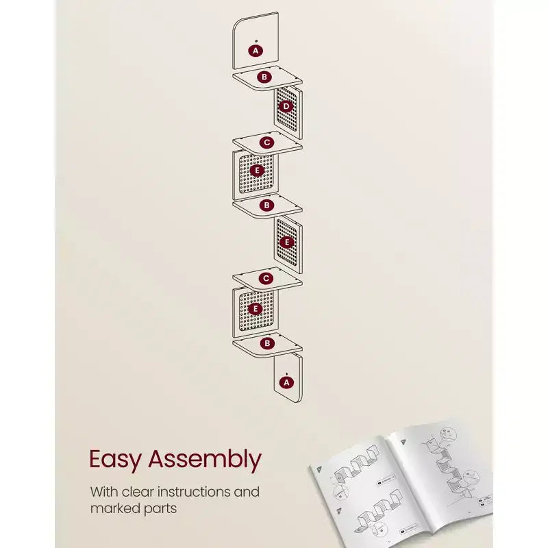 5-Tier Wall-Mounted Corner Shelf with PVC Rattan Sides, Zigzag Design, Space-Saving Floating Shelf