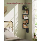 5-Tier Wall-Mounted Corner Shelf with PVC Rattan Sides, Zigzag Design, Space-Saving Floating Shelf