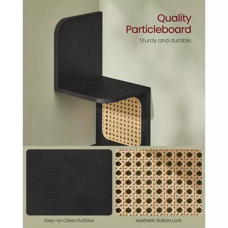 5-Tier Wall-Mounted Corner Shelf with PVC Rattan Sides, Zigzag Design, Space-Saving Floating Shelf