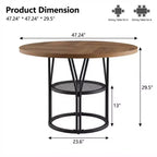 47-Inch Round Dining Table with Storage Shelf and Metal Frame