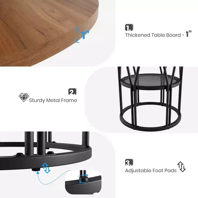 47-Inch Round Dining Table with Storage Shelf and Metal Frame