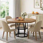 47-Inch Round Dining Table with Storage Shelf and Metal Frame