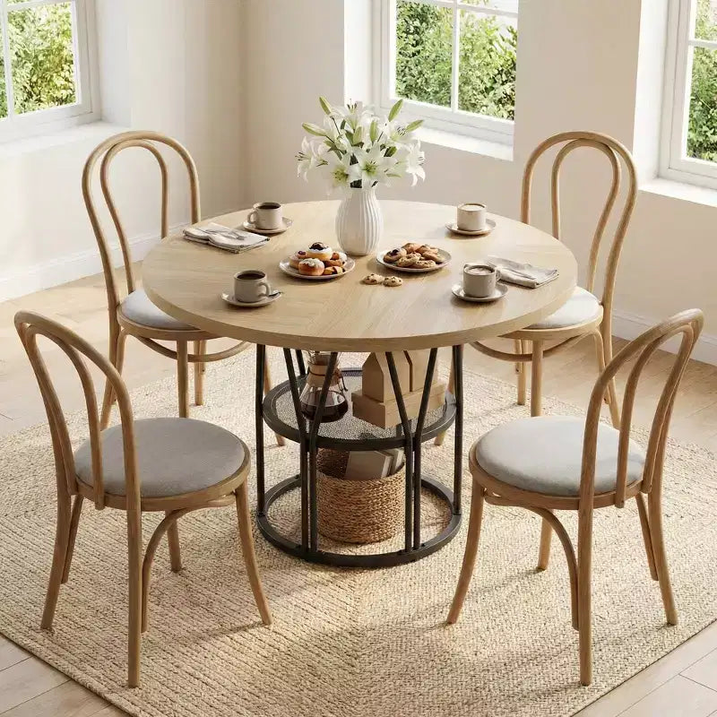 47-Inch Round Dining Table with Storage Shelf and Metal Frame