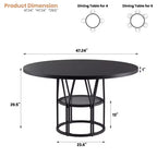 47-Inch Round Dining Table with Storage Shelf and Metal Frame