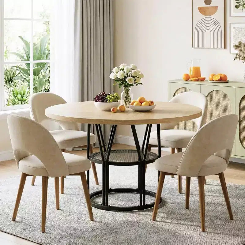 47-Inch Round Dining Table with Storage Shelf and Metal Frame