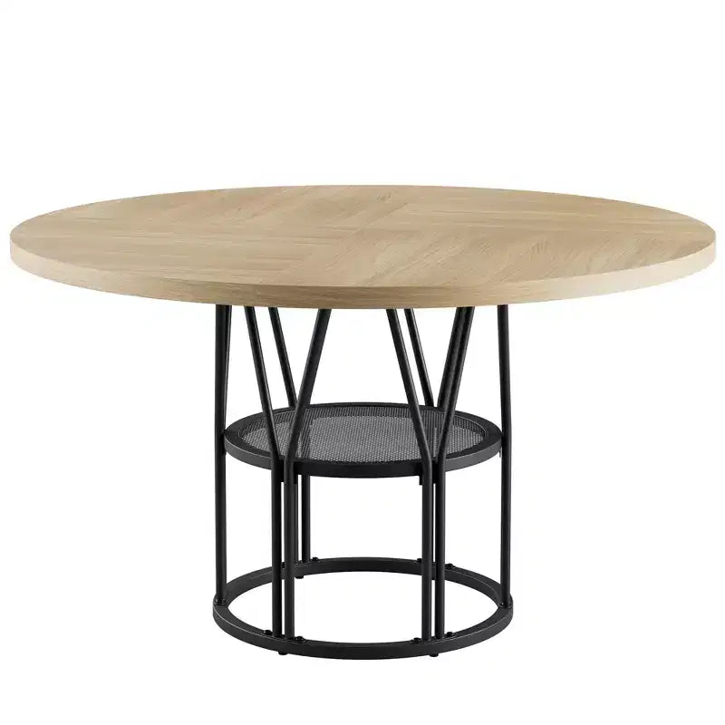 47-Inch Round Dining Table with Storage Shelf and Metal Frame