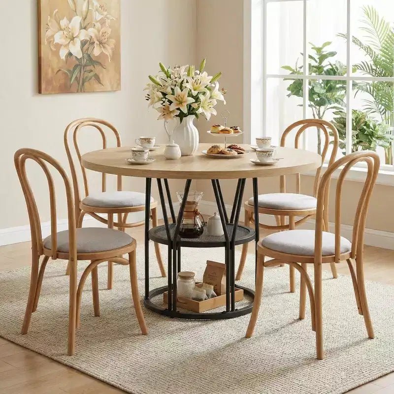47-Inch Round Dining Table with Storage Shelf and Metal Frame