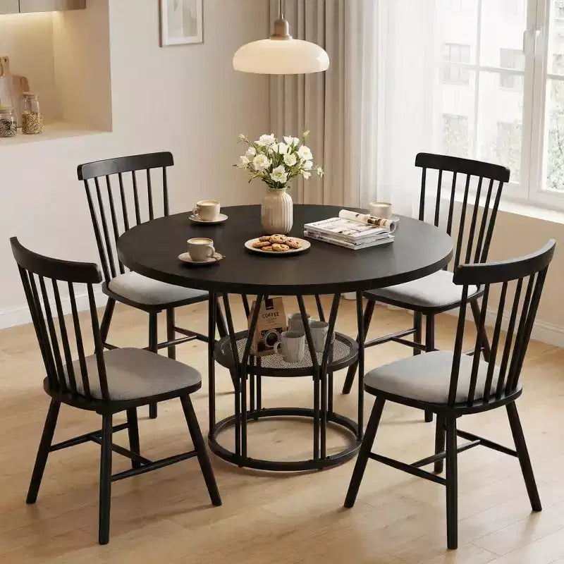 47-Inch Round Dining Table with Storage Shelf and Metal Frame
