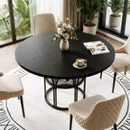 47-Inch Round Dining Table with Storage Shelf and Metal Frame