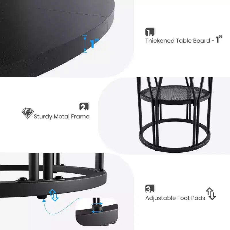 47-Inch Round Dining Table with Storage Shelf and Metal Frame