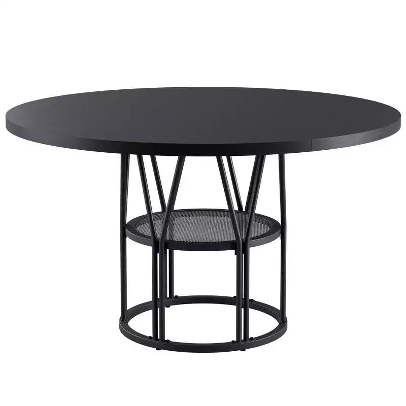47-Inch Round Dining Table with Storage Shelf and Metal Frame