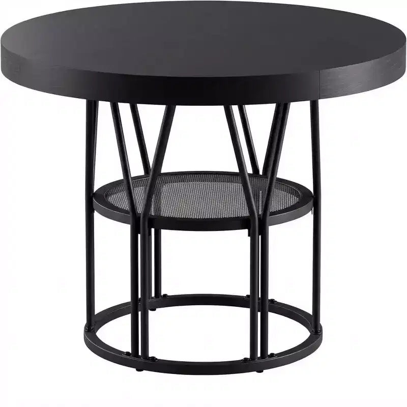 47-Inch Round Dining Table with Storage Shelf and Metal Frame