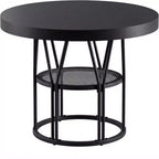 47-Inch Round Dining Table with Storage Shelf and Metal Frame