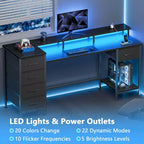 55 Inch Computer Desk with Charging Station, Reversible Gaming Desk with LED Lights, Fabric Drawers and Monitor Stand