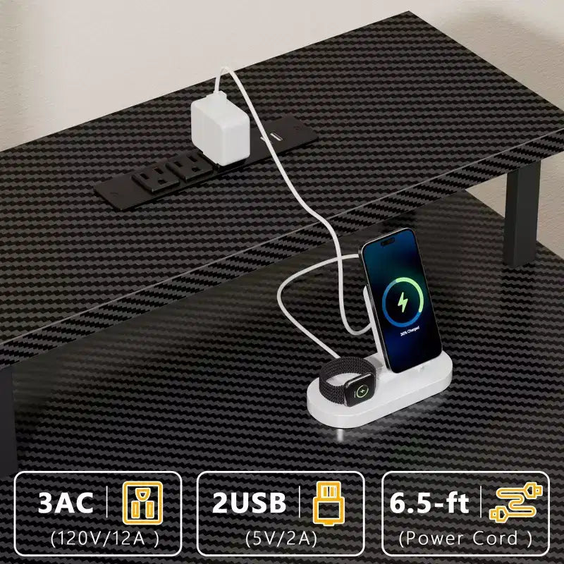 55 Inch Computer Desk with Charging Station, Reversible Gaming Desk with LED Lights, Fabric Drawers and Monitor Stand