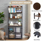 Industrial Bookcase with Metal Frame and Wood Shelves