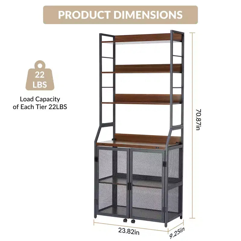 Industrial Bookcase with Metal Frame and Wood Shelves
