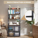 Industrial Bookcase with Metal Frame and Wood Shelves