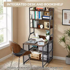 Industrial Bookcase with Metal Frame and Wood Shelves