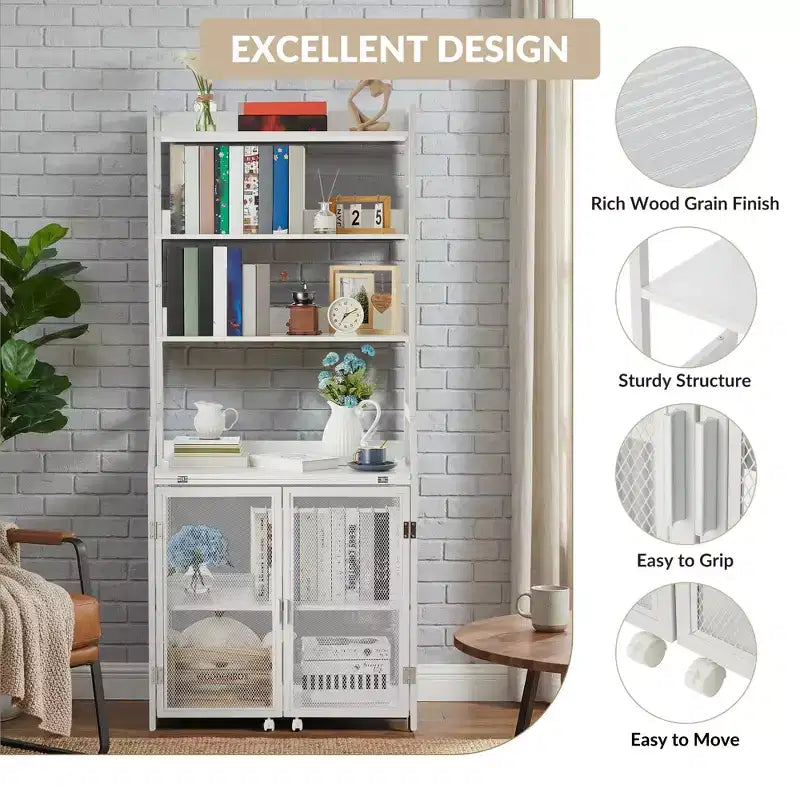 Industrial Bookcase with Metal Frame and Wood Shelves