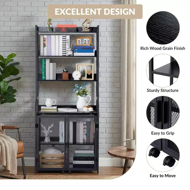 Industrial Bookcase with Metal Frame and Wood Shelves