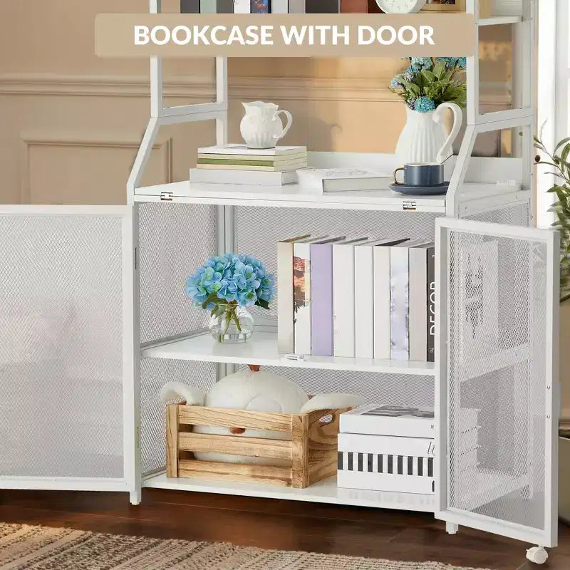 Industrial Bookcase with Metal Frame and Wood Shelves
