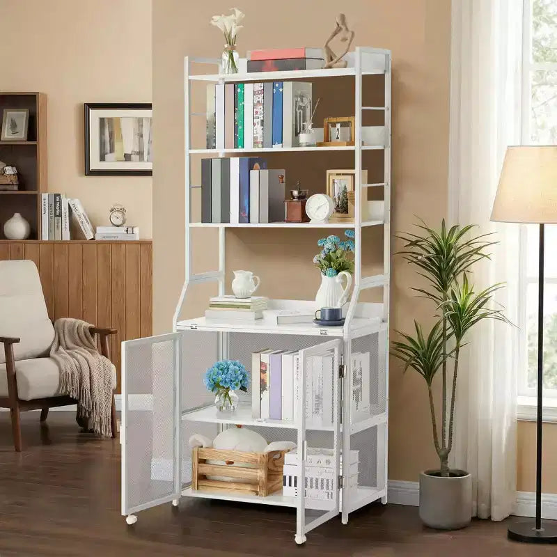 Industrial Bookcase with Metal Frame and Wood Shelves