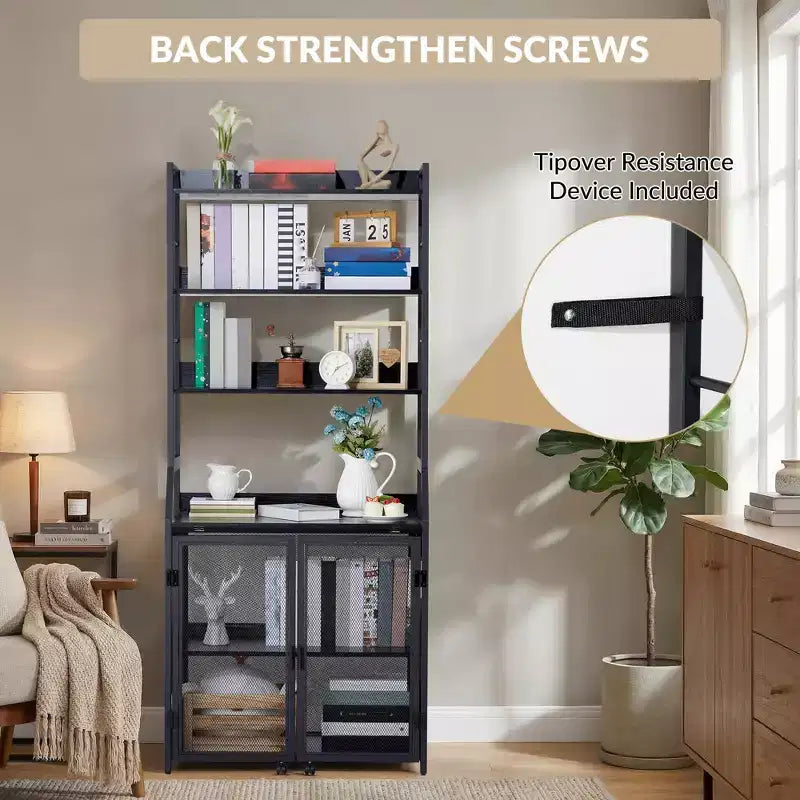 Industrial Bookcase with Metal Frame and Wood Shelves