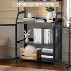 Industrial Bookcase with Metal Frame and Wood Shelves
