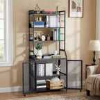 Industrial Bookcase with Metal Frame and Wood Shelves