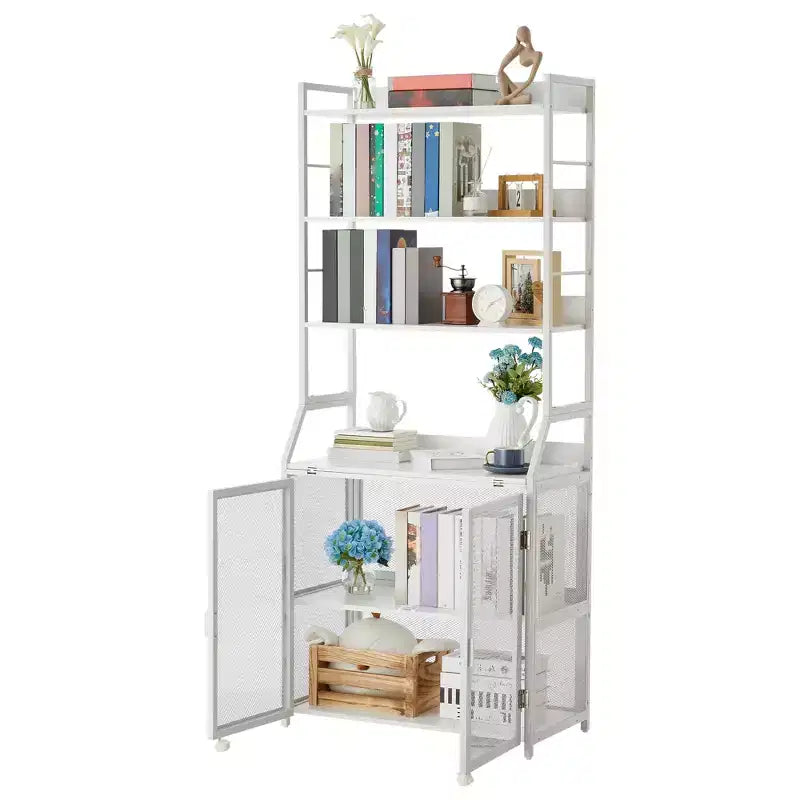 Industrial Bookcase with Metal Frame and Wood Shelves
