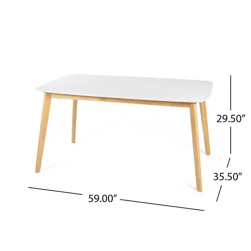 Rectangular Dining Table for 4 - Rubberwood Frame, MDF Top, White