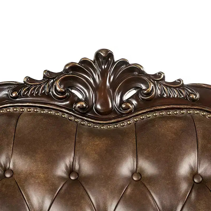 90.25" Sofa Traditional with Nailhead Trim, Brown