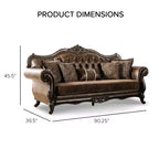 90.25" Sofa Traditional with Nailhead Trim, Brown