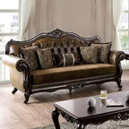 90.25" Sofa Traditional with Nailhead Trim, Brown