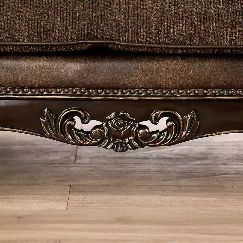 90.25" Sofa Traditional with Nailhead Trim, Brown