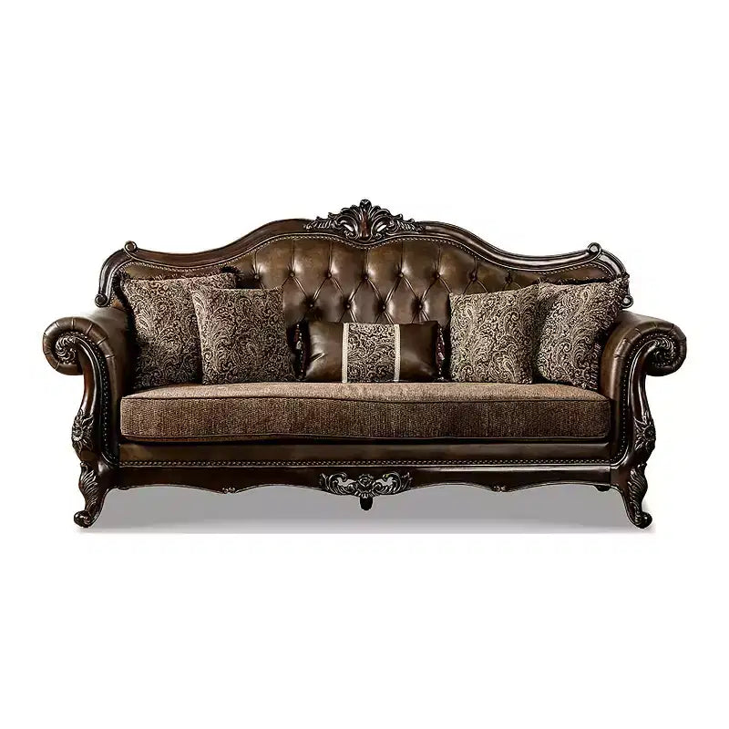 90.25" Sofa Traditional with Nailhead Trim, Brown