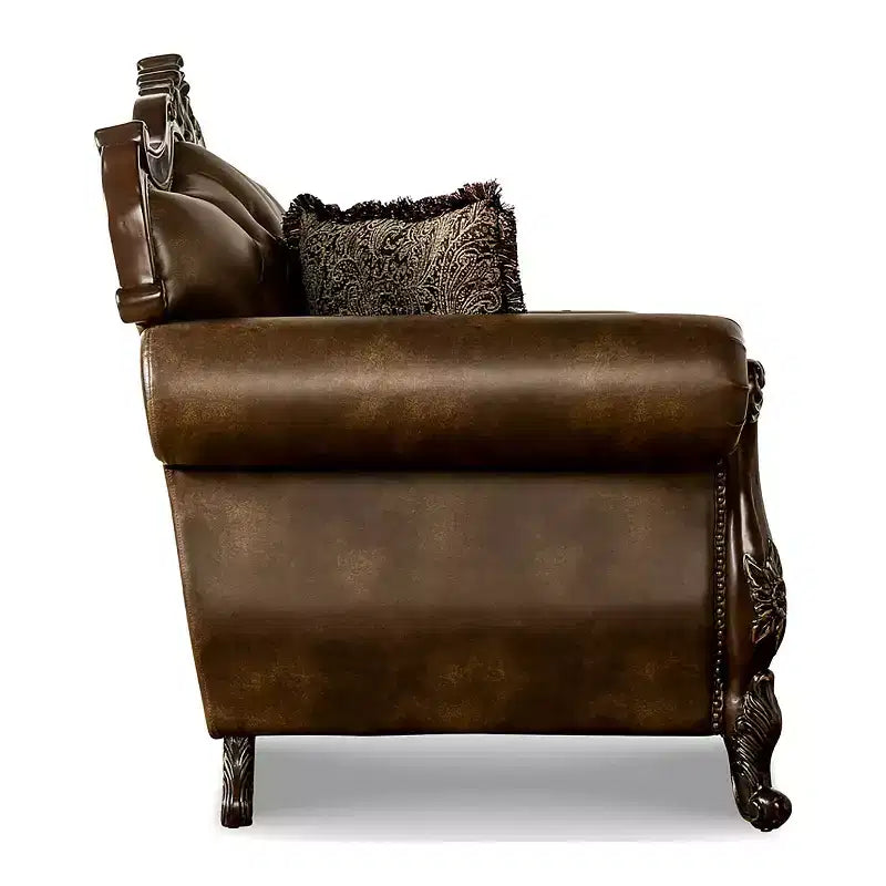 90.25" Sofa Traditional with Nailhead Trim, Brown