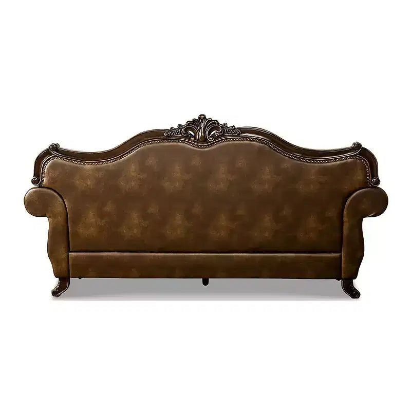 90.25" Sofa Traditional with Nailhead Trim, Brown