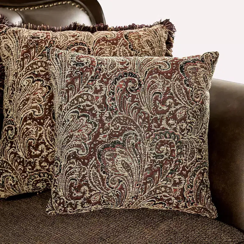 90.25" Sofa Traditional with Nailhead Trim, Brown