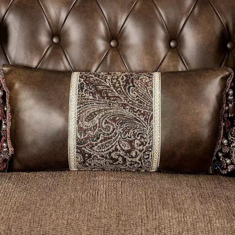90.25" Sofa Traditional with Nailhead Trim, Brown