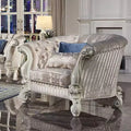 52" Accent Chair – Ivory Fabric, Bone White Finish, Tufted with Nailhead Trim