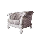52" Accent Chair – Ivory Fabric, Bone White Finish, Tufted with Nailhead Trim
