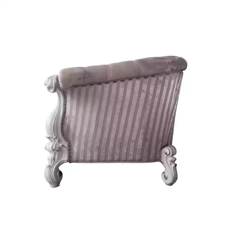 52" Accent Chair – Ivory Fabric, Bone White Finish, Tufted with Nailhead Trim