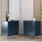 2pc 3-Drawer Nightstand Side Table Set, Navy