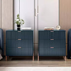 2pc 3-Drawer Nightstand Side Table Set, Navy