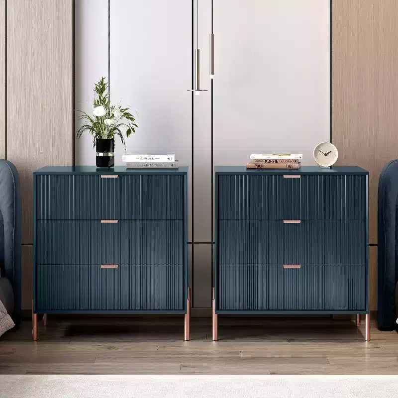 2pc 3-Drawer Nightstand Side Table Set, Navy