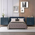 2pc 3-Drawer Nightstand Side Table Set, Navy