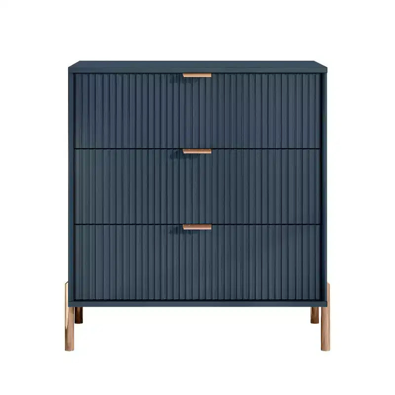 2pc 3-Drawer Nightstand Side Table Set, Navy